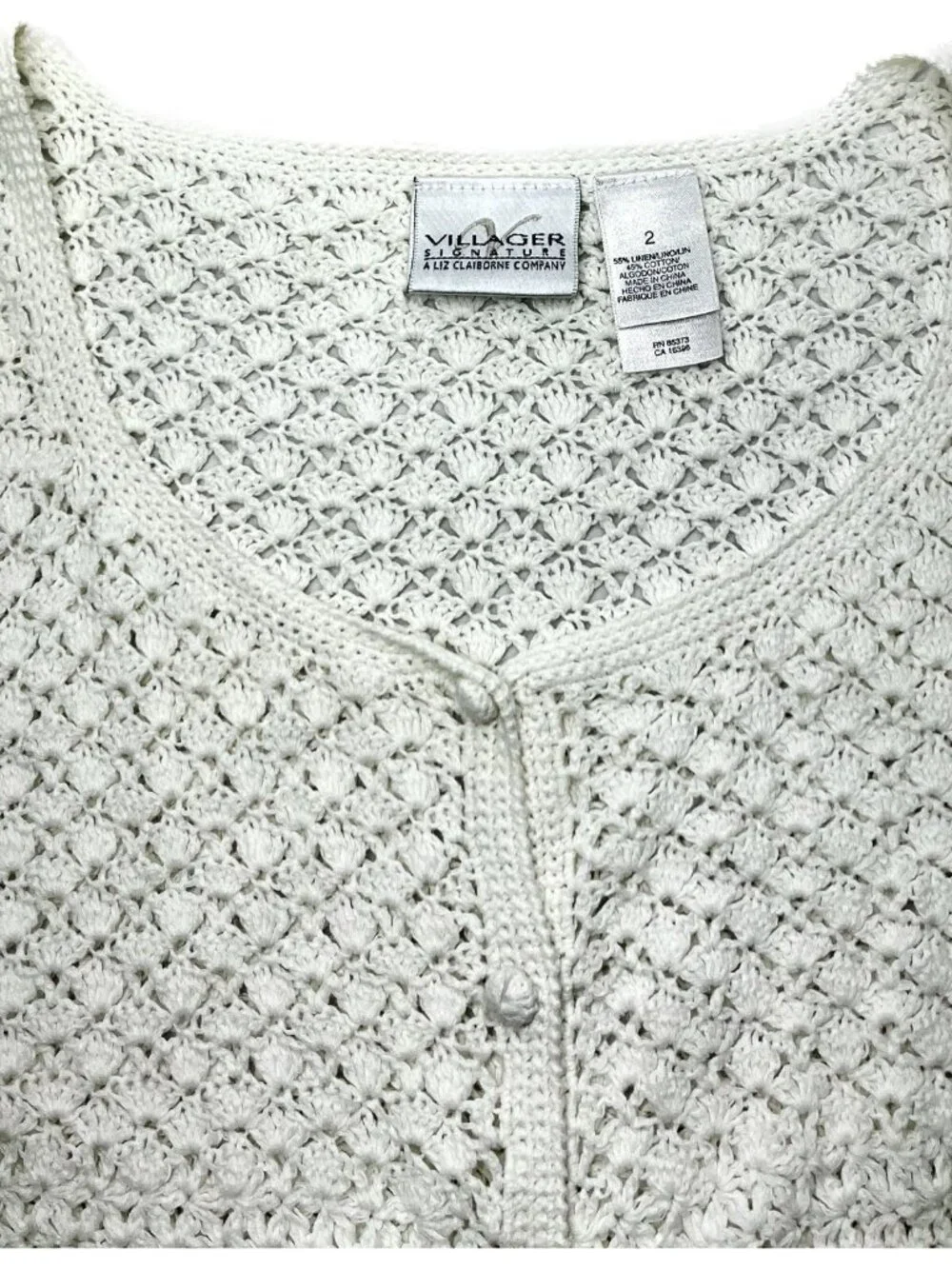 Vintage Liz Claiborne Crochet Knit Sweater Vest Tunic Button Front Size Large